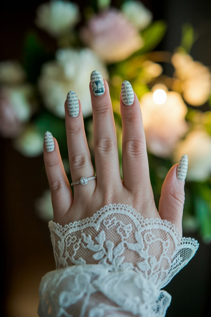 Nails with book page design.